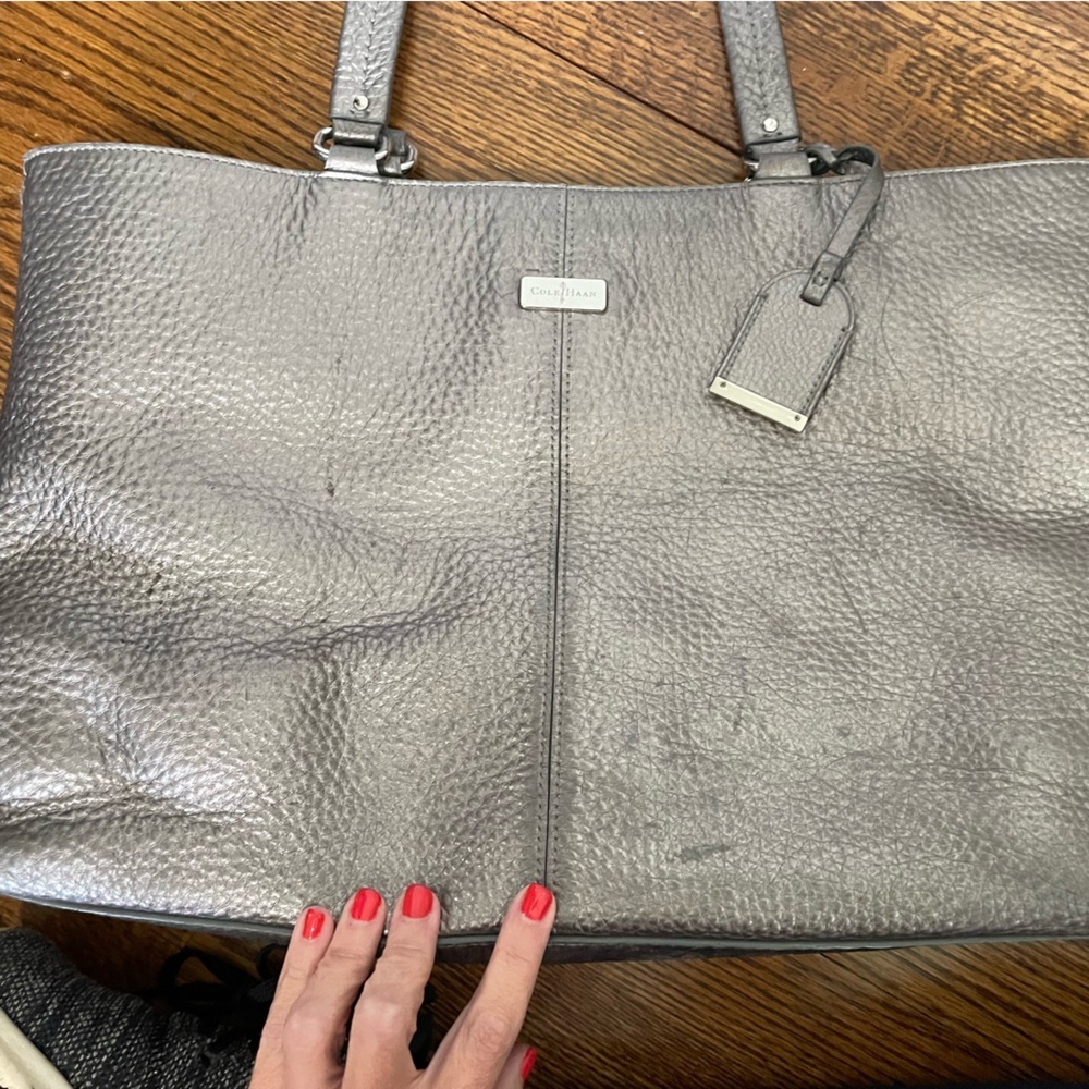 Cole Haan Metallic Silver Double Strap Handbag - Picture 2 of 16